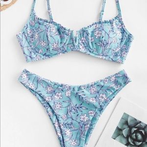 blue floral swimsuit